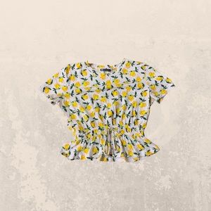 Zara cropped lemon print shirt with adjustable tie